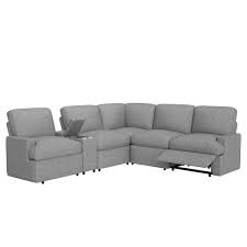 104 In Modern Linen Home Theater Reclining Sectional Sofa In Gray With Storage Box Cup Holders Usb Ports And Socket
