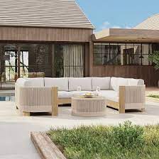 Porto Outdoor 126in 6 Piece U Shaped Sectional Driftwood Warm Cement Cord West Elm
