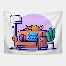 Cute Cat Sleeping On Sofa Cartoon