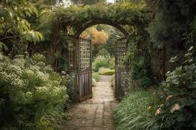 Trellised Gate Leading Into A Serene Garden