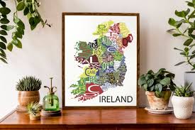 Typographic Map Of Ireland Irish Map