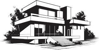 Pair House Sketch Duplex Design Vector
