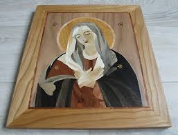 Virgin Mary Wood Icon Religious Wall