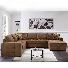 123 In U Shaped Pull Out Sectional Sofa Bed Couch With Storage Chaise And Pillows For Large Space Dorm Apartment Brown
