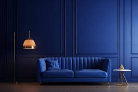 Living Room With Dark Blue Sofa