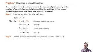 Algebra 1 2 5 Literal Equations And