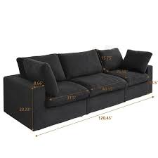 Magic Home 120 In Modular Barong Linen Fabric Flared Arm Comfy Large 3 Seat Free Combination Sectional Sofa For Apartment Black