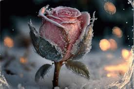 Frozen Magic Red Rose In The Snow