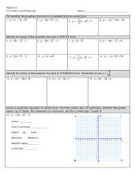 Vertex Form Worksheet Algebra Ii