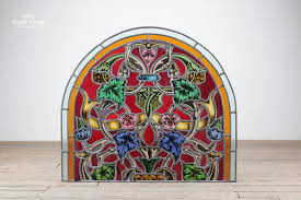Reclaimed Stained Glass Arched Panel