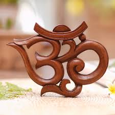 Hand Carved Wood Om Relief Panel With