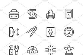 Set Line Icons Of Electrical Pylon