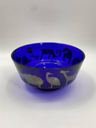 Blue Glass Bowl With Animal Motifs In