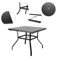 Black Square Metal Outdoor Patio Dining Table With Umbrella Hole
