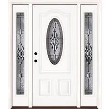 Feather River Doors 67 5 In X81 625 In Sapphire Patina 3 4 Oval Lt Unfinished Smooth Right Hand Fiberglass Prehung Front Door W Sidelites Smooth