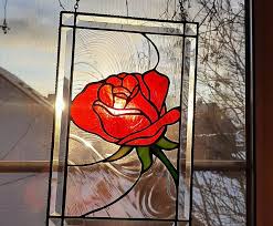 Stained Glass Red Rose Suncatcher Home