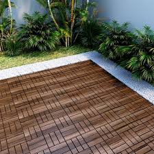 Tunearary 12 In X 12 In Brown Square Wood Interlocking Flooring Tiles Checker Pattern For Patio Garden Deck 20 Tiles