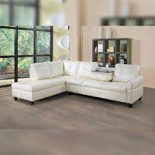 Star Home Living Corp Yolanda Faux Leather Sectional Sofa In Shiny White