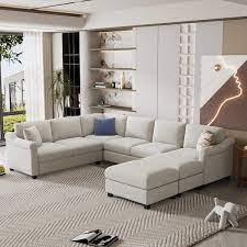 122 In W Slope Arm 4 Piece U Shaped Velvet Sectional Sofa In White With Ottoman And Right Side Chaise