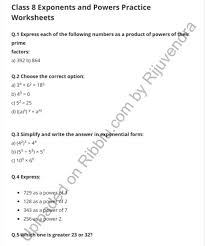 Class 8 Exponents And Powers Worksheet