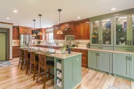 Warm Kitchens That Mix Blue Green And Wood