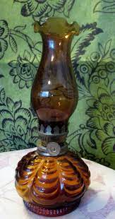 Vintage Miniature Amber Oil Lamp