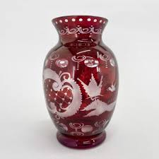 Ruby Red Hand Cut Glass Vase From