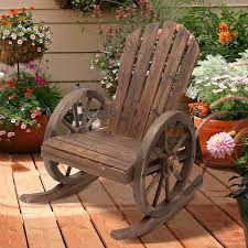 Outsunny Wood Adirondack Outdoor Rocking Chair With Slatted Design And Oversize Back For Porch Poolside Or Garden Lounging