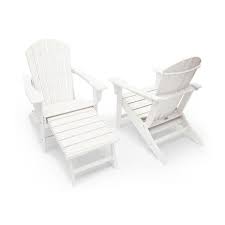 Luxeo Hampton White Outdoor Patio Adirondack Chair With Hideaway Ottoman 2 Pack