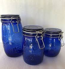 3 Vtg Cobalt Blue Glass Canisters Jars