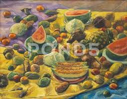 Oil Color Painting Of Fruit And