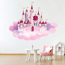 Pink Princess Castle Clouds Wall