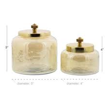 Cosmoliving By Cosmopolitan Glam Glass Decorative Jars Set Of 2 Gold