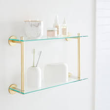 Modern Overhang Glass Bath Shelf Double Dark Bronze Metal 18 Wide West Elm