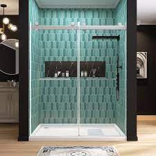 Ogonbrick 60 In W X 79 In H Double Sliding Frameless Shower Door In Brushed Nickel With Soft Closing And 3 8 In 10 Mm Glass