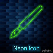 Glowing Neon Line Paint Brush Icon
