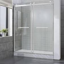 Satico 60 In W X 76 In H Freestanding Double Sliding Frameless Shower Door Enclosure In Chrome With Clear Glass