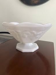 Vintage Milk Glass Footed Fruit Bowl