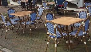 Rattan Bistro Blue Ivory Arm Chairs For