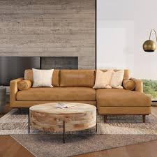 Morrison Mid Century Genuine Leather Right Sectional 102 In Wide Sofa In Sienna Genuine Leather