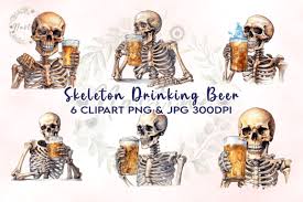 Skeleton Drinking Beer Clipart Graphic