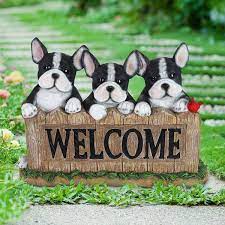 Tall Solar Boston Terrier Welcome Sign
