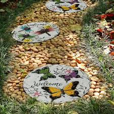 Glitzhome Set Of 2 Cement Welcome Stepping Stones With Erflies Dragonflies 9 75 In Multi