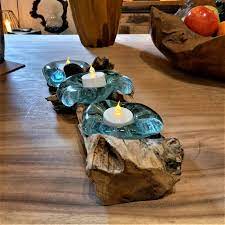 Tree Root Wood With Glass Candle T Lite