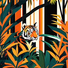 Decorative Tiger In Bamboo Forest