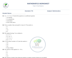 Simple Equations For Class 7 Worksheet
