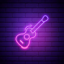 Glowing Neon Line Guitar Icon Isolated