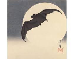 Japanese Bat Painting Full Moon Art