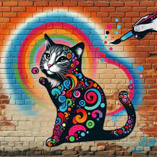 Colorful Street Art Graffiti Cat