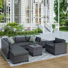 8 Pieces Patio Pe Rattan Sofa Chair Set